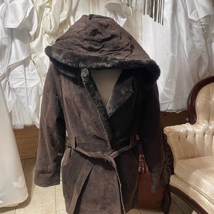 Northern climate suede hooded coat